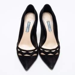 Pre Owned Prada Black Suede Wave Cut-Out Pumps Size 39