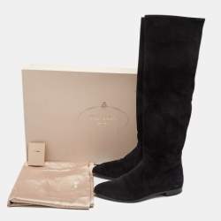 Pre Owned Prada Black Suede Knee Length Boots Size 40.5