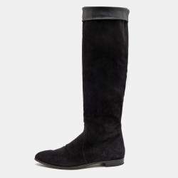 Pre Owned Prada Black Suede Knee Length Boots Size 40.5