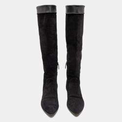 Pre Owned Prada Black Suede Knee Length Boots Size 40.5