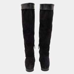 Pre Owned Prada Black Suede Knee Length Boots Size 40.5