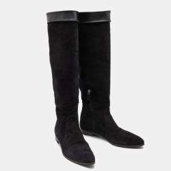 Pre Owned Prada Black Suede Knee Length Boots Size 40.5