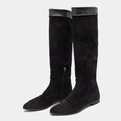Pre Owned Prada Black Suede Knee Length Boots Size 40.5