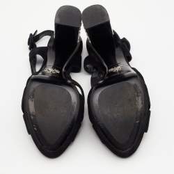 Pre Owned Prada Black Suede Crystal Embellished Heel Platform Slingback Sandals Size 40