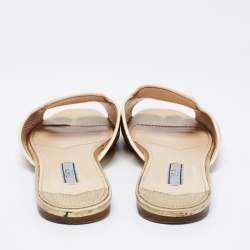 Pre Owned Prada Gold Saffiano Leather Flat Sandals Size 39.5