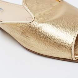 Pre Owned Prada Gold Saffiano Leather Flat Sandals Size 39.5