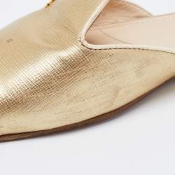 Pre Owned Prada Gold Saffiano Leather Flat Sandals Size 39.5