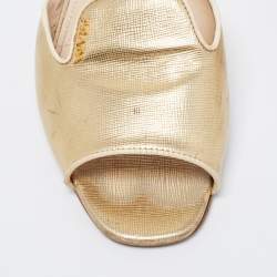 Pre Owned Prada Gold Saffiano Leather Flat Sandals Size 39.5