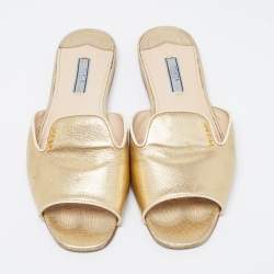 Pre Owned Prada Gold Saffiano Leather Flat Sandals Size 39.5