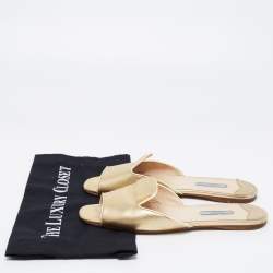Pre Owned Prada Gold Saffiano Leather Flat Sandals Size 39.5