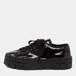 Pre Owned Prada Black Sequin Double Wheel Platform Sneakers Size 38.5