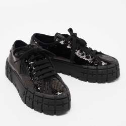Pre Owned Prada Black Sequin Double Wheel Platform Sneakers Size 38.5