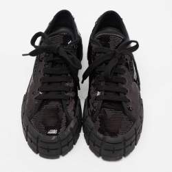 Pre Owned Prada Black Sequin Double Wheel Platform Sneakers Size 38.5