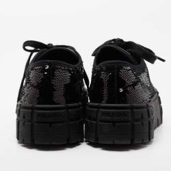 Pre Owned Prada Black Sequin Double Wheel Platform Sneakers Size 38.5