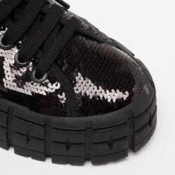 Pre Owned Prada Black Sequin Double Wheel Platform Sneakers Size 38.5