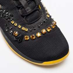 Pre Owned Prada Black Mesh Crystal Embellished Low-Top Sneakers Size 39