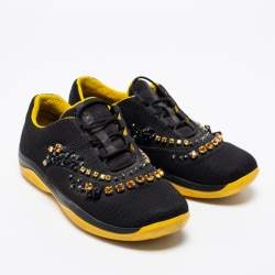 Pre Owned Prada Black Mesh Crystal Embellished Low-Top Sneakers Size 39