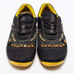 Pre Owned Prada Black Mesh Crystal Embellished Low-Top Sneakers Size 39