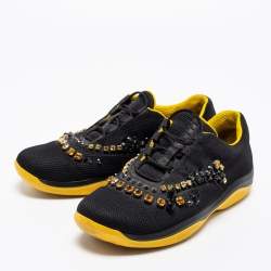 Pre Owned Prada Black Mesh Crystal Embellished Low-Top Sneakers Size 39