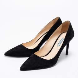 Pre Owned Prada Black Suede Pointed Toe Pumps Size 40.5