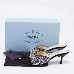 Pre Owned Prada Black Fabric Crystal Embellished Slide Sandals Size 38