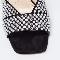 Pre Owned Prada Black Fabric Crystal Embellished Slide Sandals Size 38