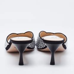 Pre Owned Prada Black Fabric Crystal Embellished Slide Sandals Size 38