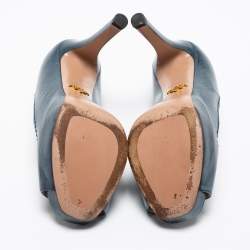 Pre Owned Prada Blue Leather Peep-Toe Platform Pumps Size 39