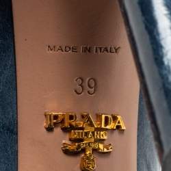 Pre Owned Prada Blue Leather Peep-Toe Platform Pumps Size 39