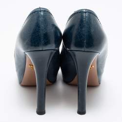 Pre Owned Prada Blue Leather Peep-Toe Platform Pumps Size 39
