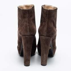 Pre Owned Prada Brown Suede Platform Ankle Boots Size 37