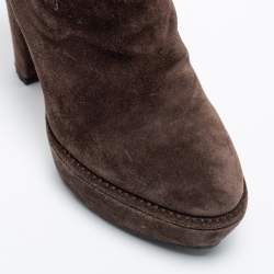 Pre Owned Prada Brown Suede Platform Ankle Boots Size 37
