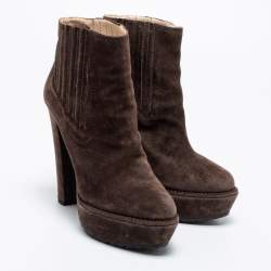 Pre Owned Prada Brown Suede Platform Ankle Boots Size 37