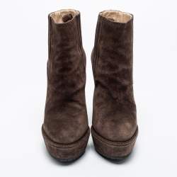 Pre Owned Prada Brown Suede Platform Ankle Boots Size 37