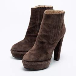 Pre Owned Prada Brown Suede Platform Ankle Boots Size 37