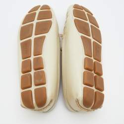 Pre Owned Prada Cream Patent Leather Bow Slip On Loafers Size 39