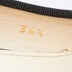 Pre Owned Prada Black Leather Bow Cap Toe Block Heel Pumps Size 36.5