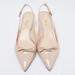 Pre Owned Prada Beige Patent Leather Slingback Pumps Size 37