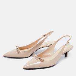 Pre Owned Prada Beige Patent Leather Slingback Pumps Size 37