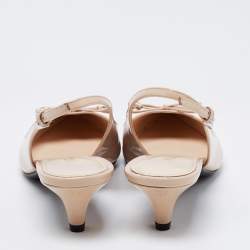 Pre Owned Prada Beige Patent Leather Slingback Pumps Size 37