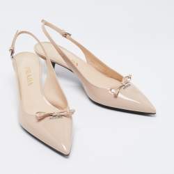 Pre Owned Prada Beige Patent Leather Slingback Pumps Size 37