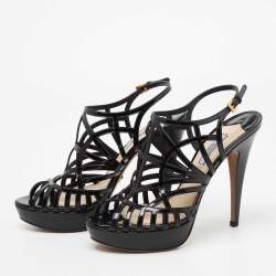 Prada Black Patent Leather Caged Platform Sandals Size 38.5