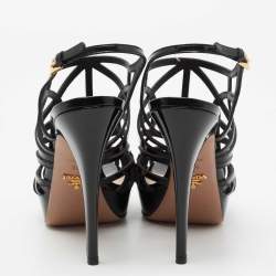 Prada Black Patent Leather Caged Platform Sandals Size 38.5