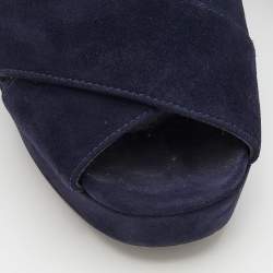 Pre Owned Prada Navy Blue Suede Ankle Strap Platform Sandals Size 38