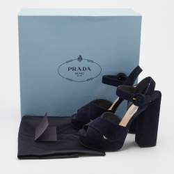 Pre Owned Prada Navy Blue Suede Ankle Strap Platform Sandals Size 38