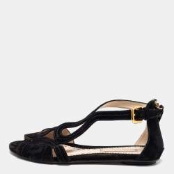 Pre Owned Prada Black Suede Cutout Sandals Size 37