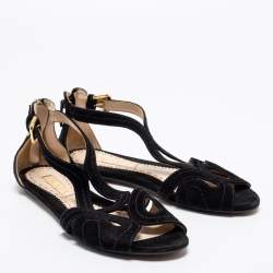 Pre Owned Prada Black Suede Cutout Sandals Size 37