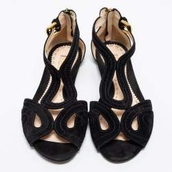 Pre Owned Prada Black Suede Cutout Sandals Size 37