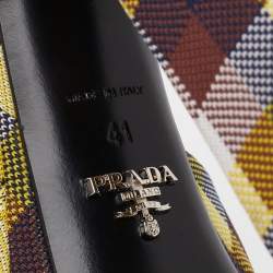 Pre Owned Prada Multicolor Check Canvas Platform Ankle Strap Pumps Size 41