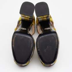 Pre Owned Prada Multicolor Check Canvas Platform Ankle Strap Pumps Size 41